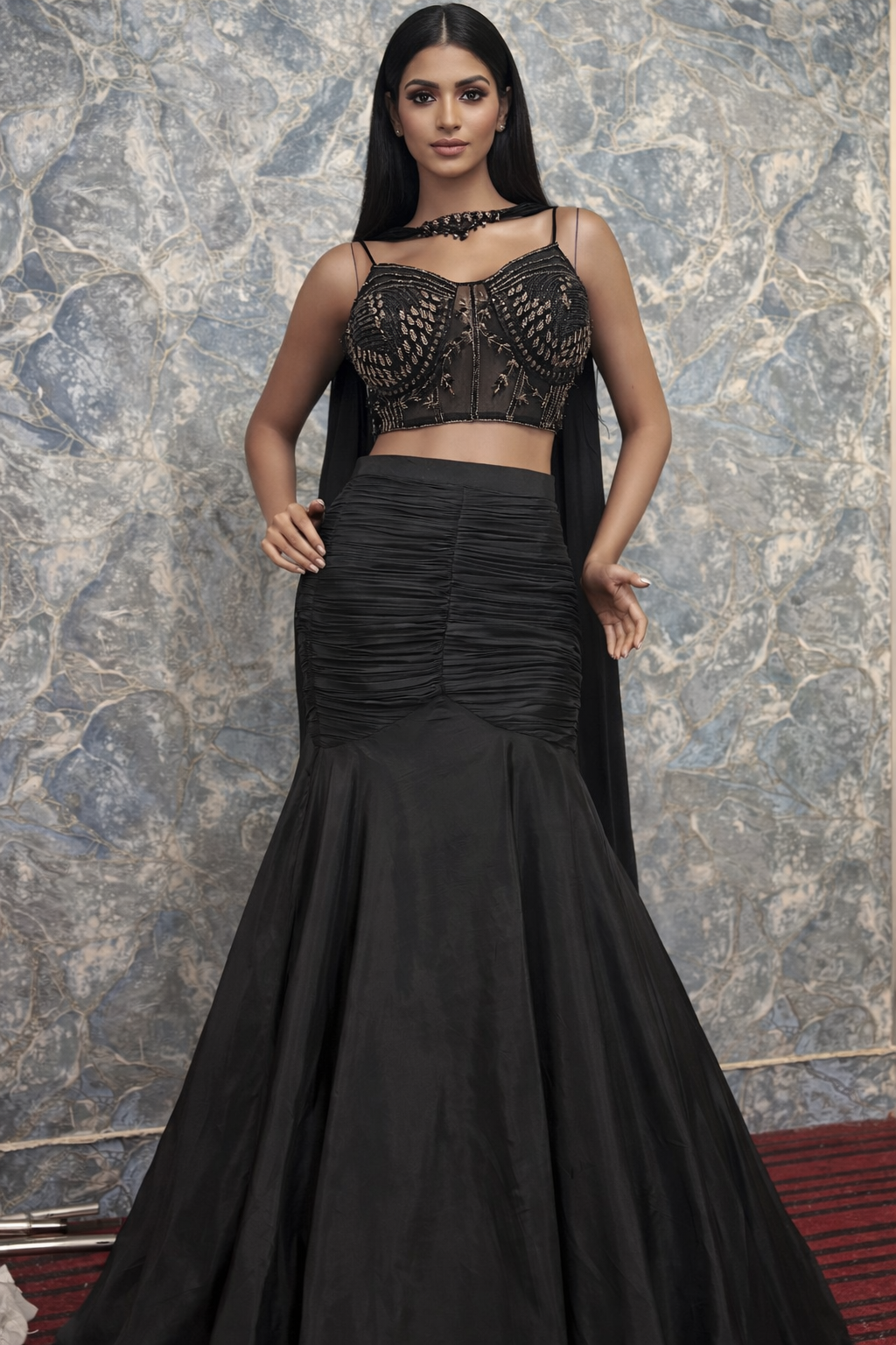 Black Embellished Lehenga Set with Corset Blouse – Party & Cocktail Wear (Style No-8225)