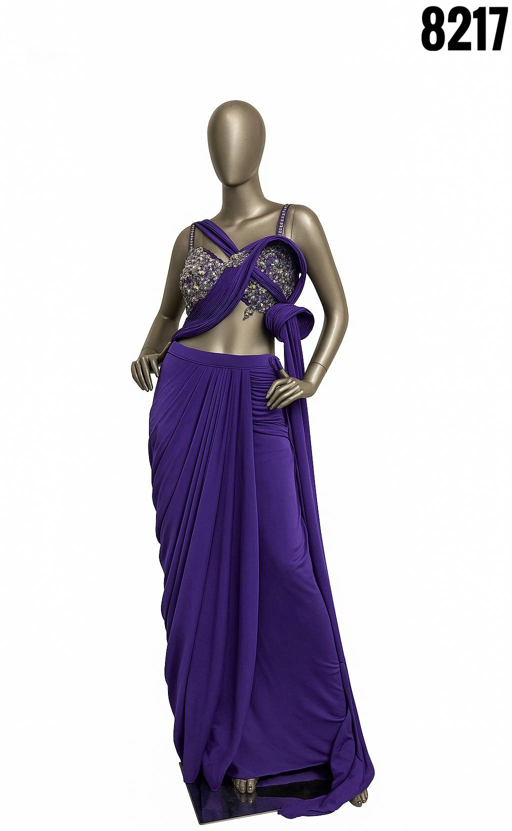 Royal Purple Embellished Pre-Draped Saree Set – Party Cocktail Wear (Style No-8217)