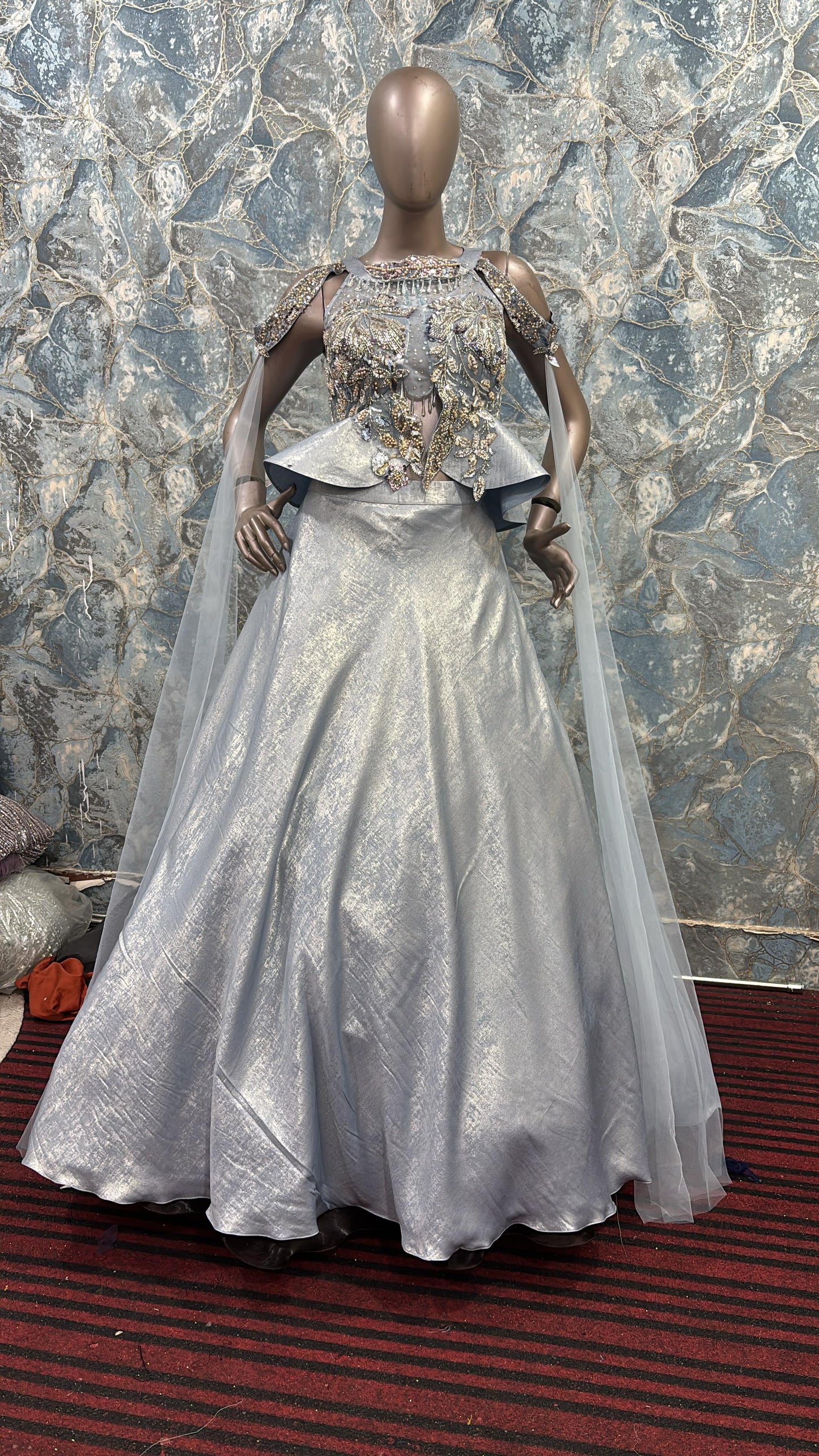 Sky Blue & Silver Embellished Indo-Western Gown Set – Party & Festive Wear (Style No-8242)