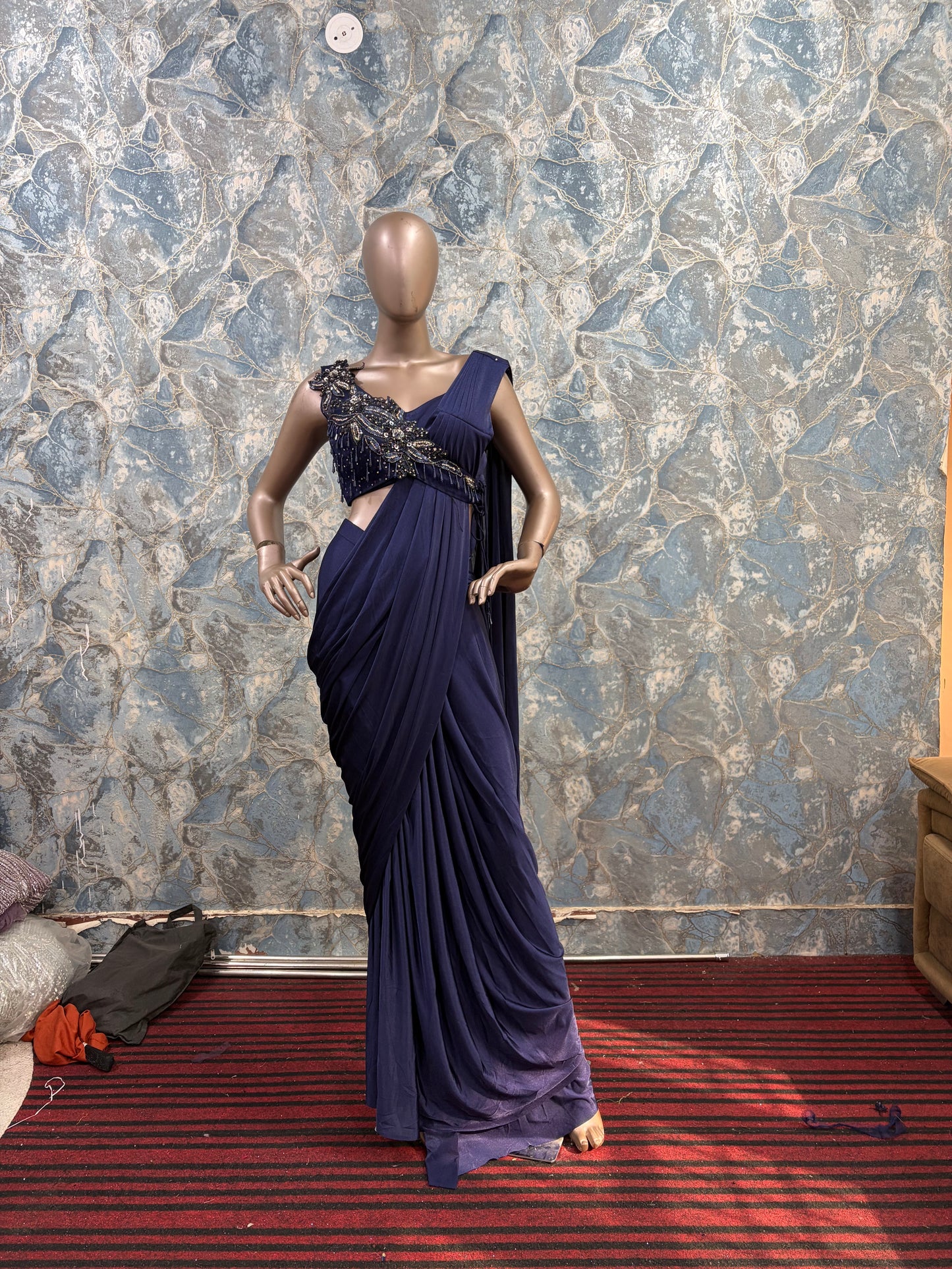 BLUE SAREE WITH HANDWORK CHOLI