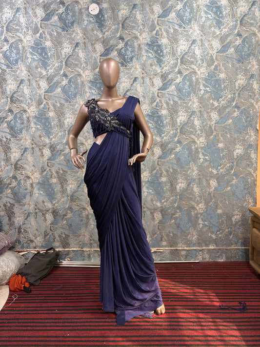 BLUE SAREE WITH HANDWORK CHOLI