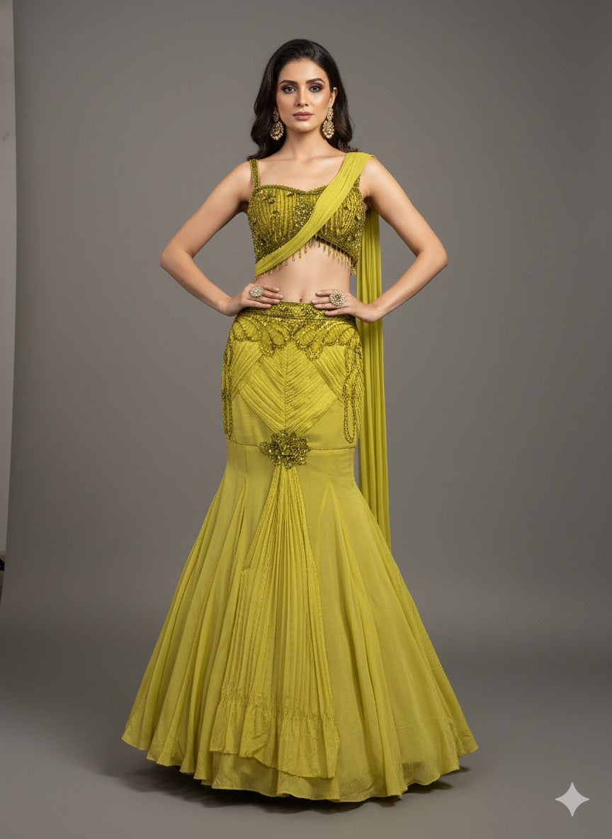 Lime Green Embellished Lehenga Set – Festive &amp; Party Wear (Style No-8235)