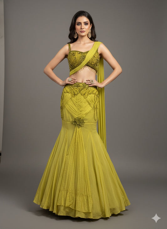 Lime Green Embellished Lehenga Set – Festive &amp; Party Wear (Style No-8235)