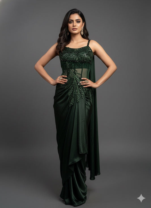 Woman wearing a green evening gown