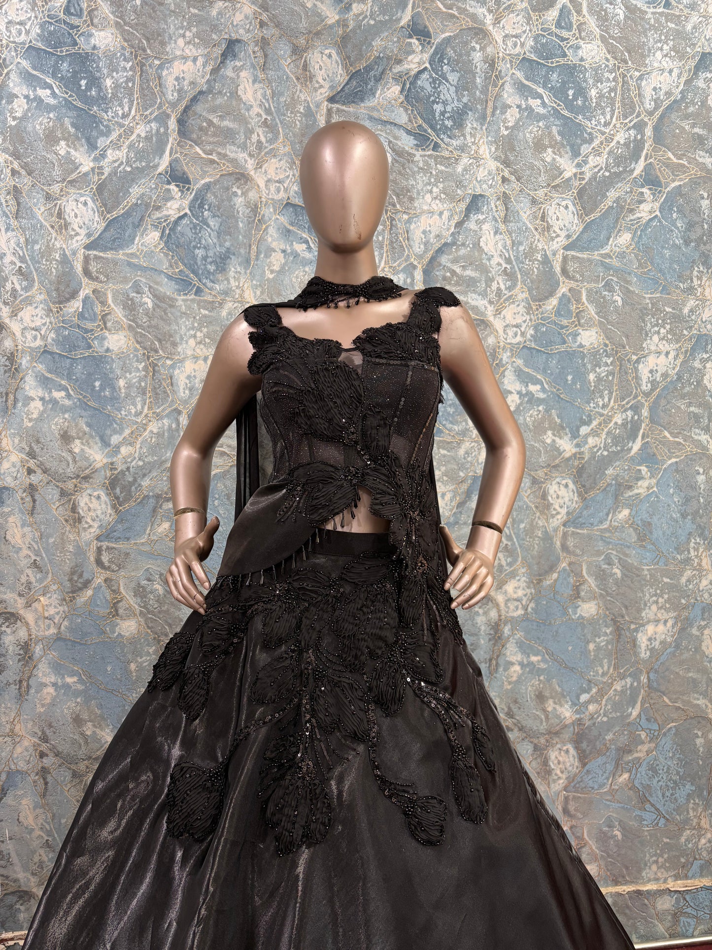 Black Embroidered Lehenga Set with Cape – Luxury Party & Evening Wear (Style No-8240)