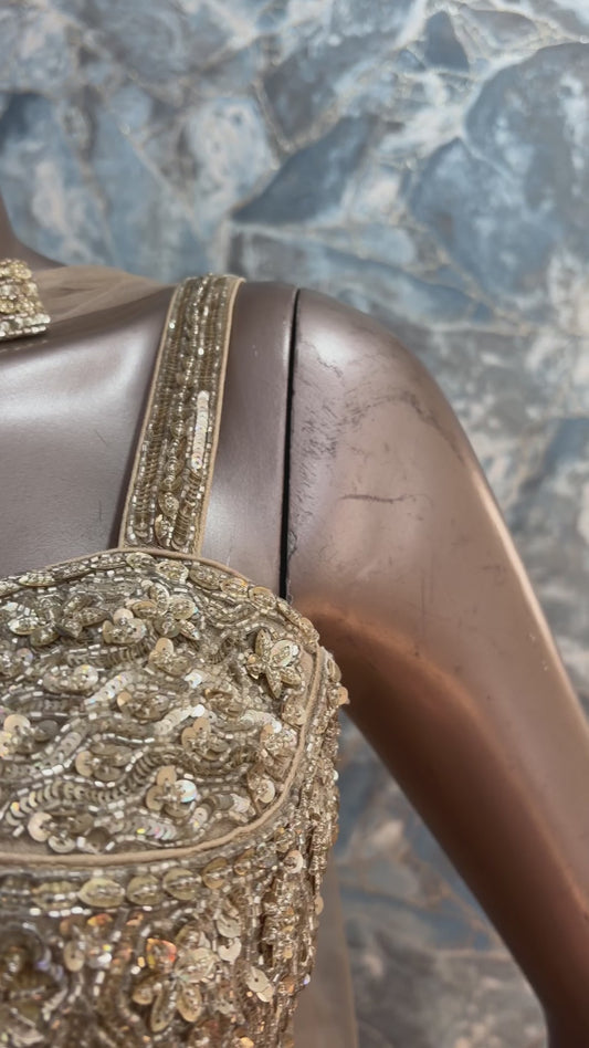 Champagne Gold Ruched Lehenga Set (Style No-8246)